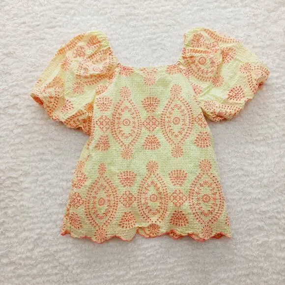Blouse Lilly Pulitzer Seersucker Orange Yellow Puff Sleeve Coquette Fairy Sz XXS - Picture 2 of 16
